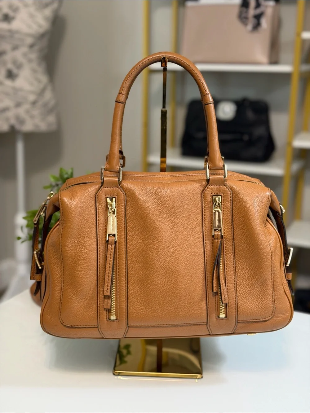 Michael Kors Julia Pebbled Leather Satchel with Scarf Accent